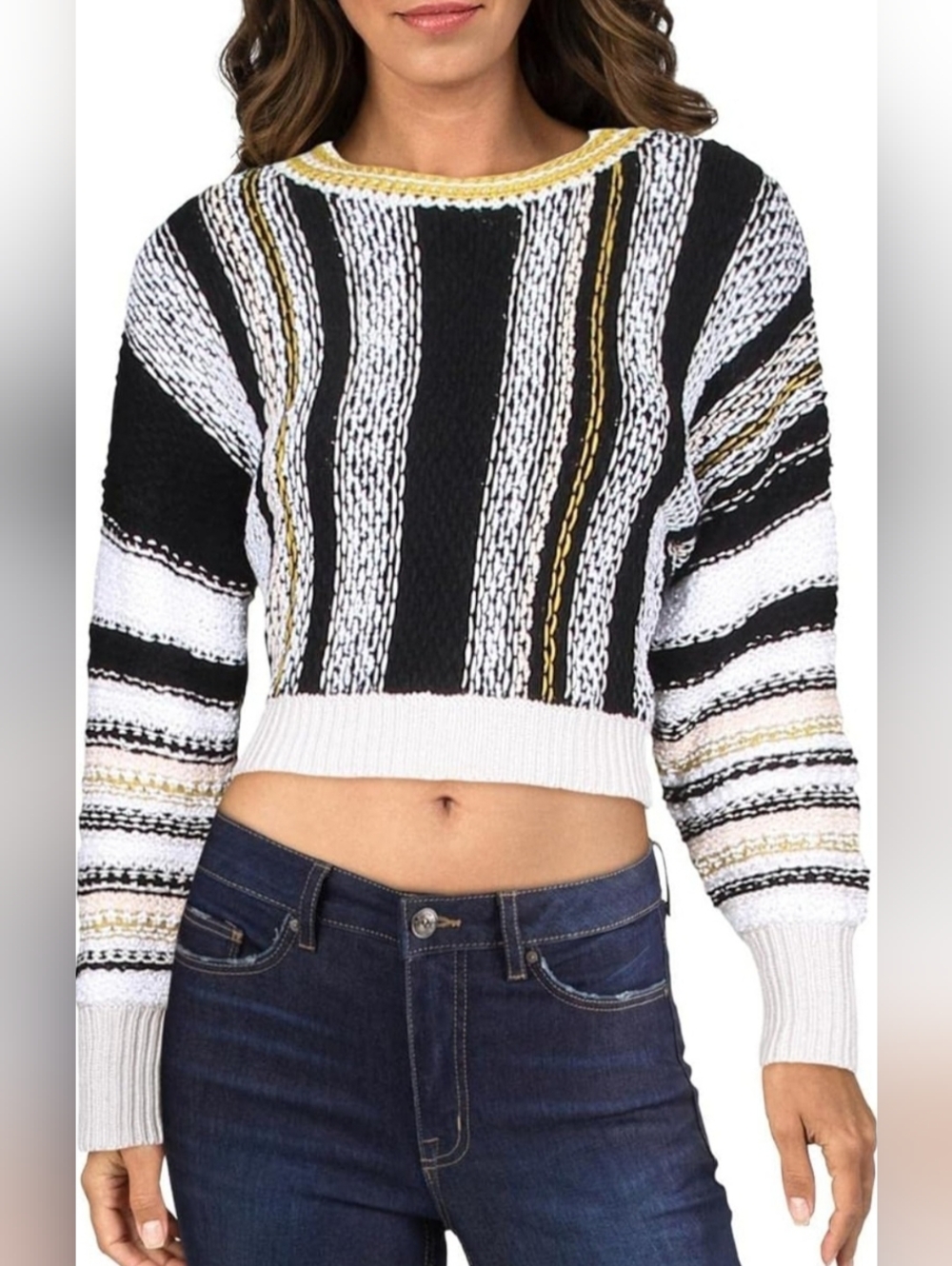 Free People Size XS Show Me Love Cropped Knitted Striped Sweater